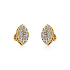 14K Yellow Gold Baguette Diamond Marquise Shape Stud Earring 1/4 Cttw
