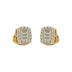 14K Yellow Gold Round Baguette Diamond Stud Earrings 1/5 Cttw