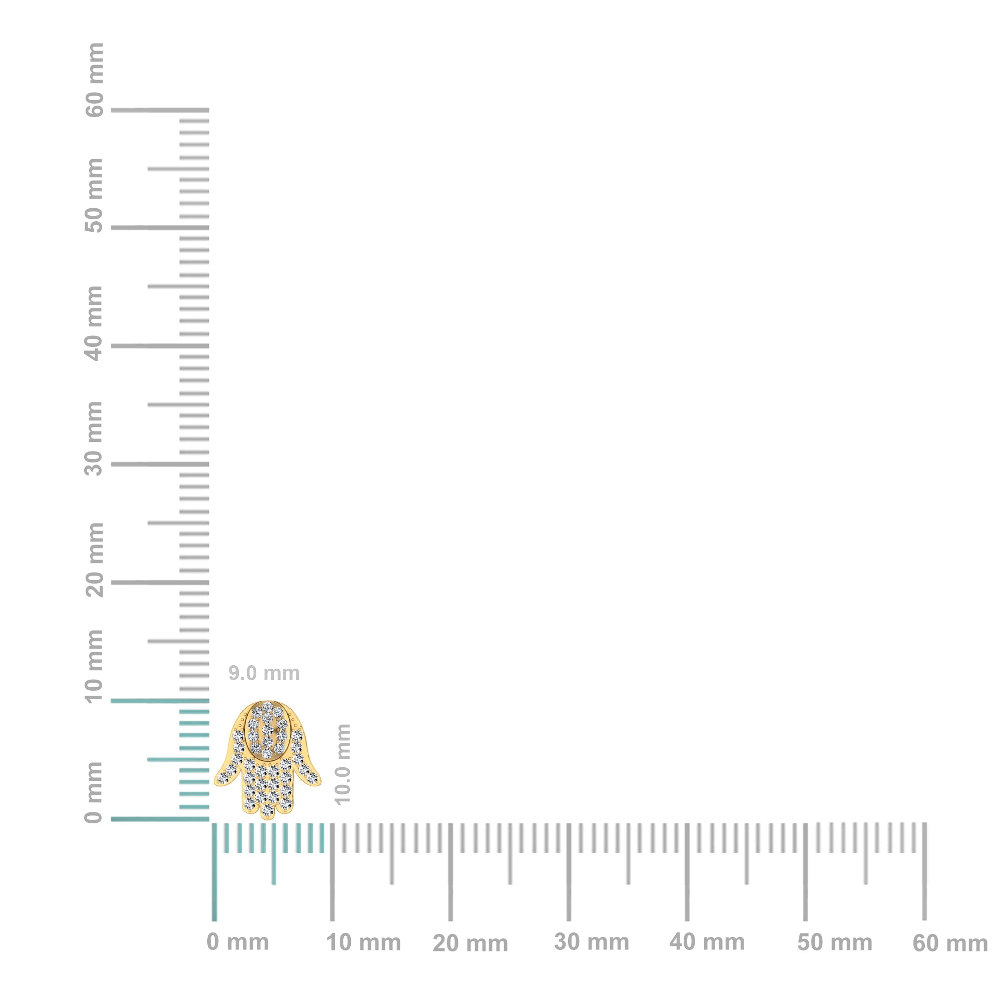 14K Yellow Gold Round Baguette Diamond Hamza Hand Religious Stud Earrings 1/5 Cttw