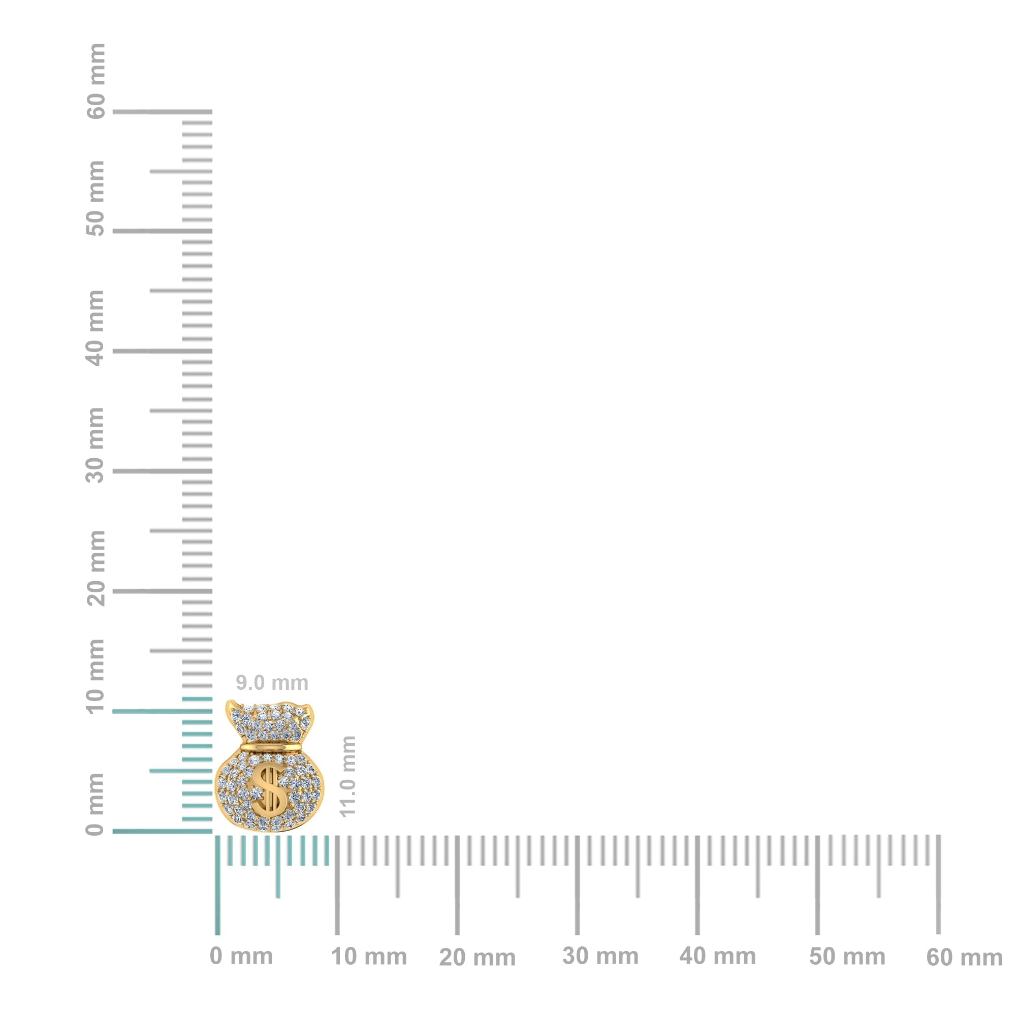 14K Yellow Gold Round Diamond Money Dollar Bag Designer Stud Earrings 1/6 Cttw