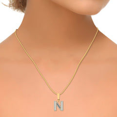 10K Yellow Gold Baguette Diamond Initial N Letter Pendant 1/2 Cttw