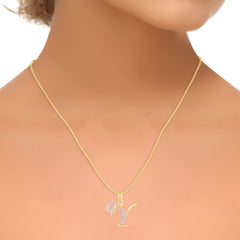 10K Yellow Gold Round Diamond Y Letter Initial With Heart Pendant 1/10 Cttw