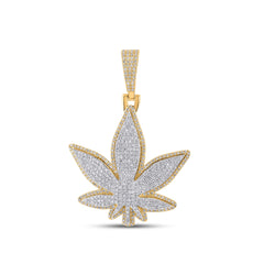 10K Yellow Gold Round Diamond Weed Leaf Pendant 1-1/2 Cttw