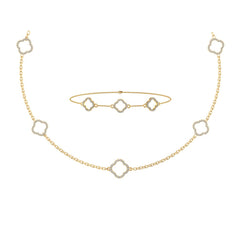 14K Yellow Gold Round Link Necklace Bracelet Set 1-1/6 Cttw