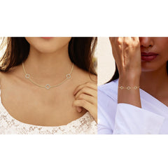 14K Yellow Gold Round Link Necklace Bracelet Set 1-1/6 Cttw