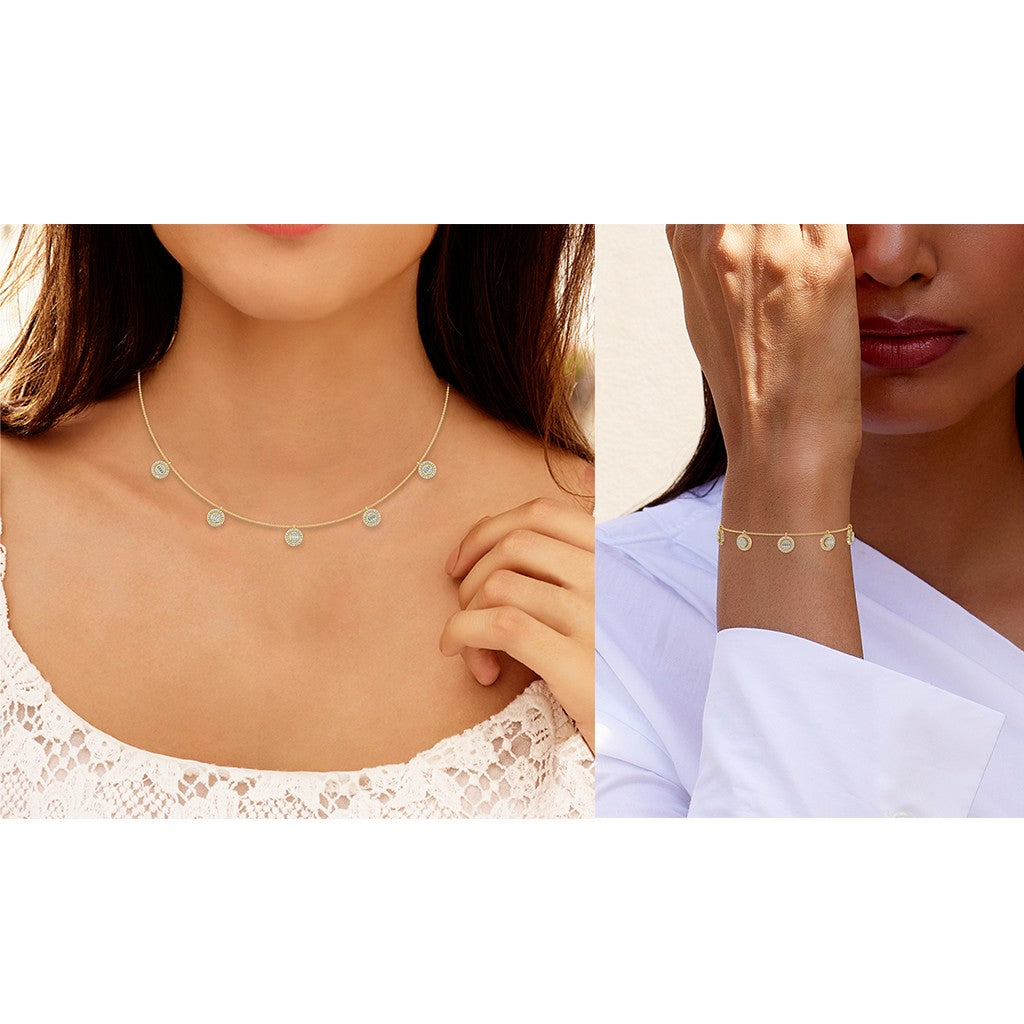 14K Yellow Gold Baguette Round Necklace Bracelet Set 1 Cttw