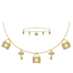 14K Yellow Gold Lock & Key Necklace Bracelet Set 5/8 Cttw