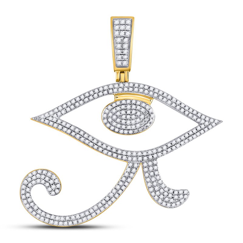10kt Yellow Gold Mens Round Diamond Eye of Ra Egyptian Charm Pendant 1 Cttw