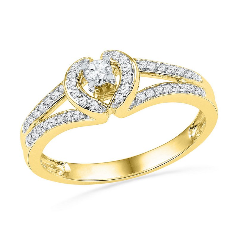10kt Yellow Gold Womens Round Diamond Heart Promise Ring 1/4 Cttw