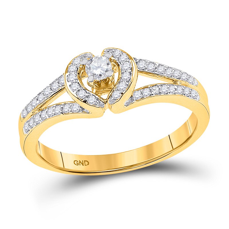 10kt Yellow Gold Womens Round Diamond Heart Promise Ring 1/4 Cttw