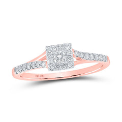 10kt Rose Gold Womens Round Diamond Halo Promise Ring 1/4 Cttw