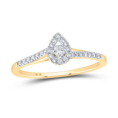 10kt Yellow Gold Womens Round Diamond Teardrop Halo Promise Ring 1/5 Cttw