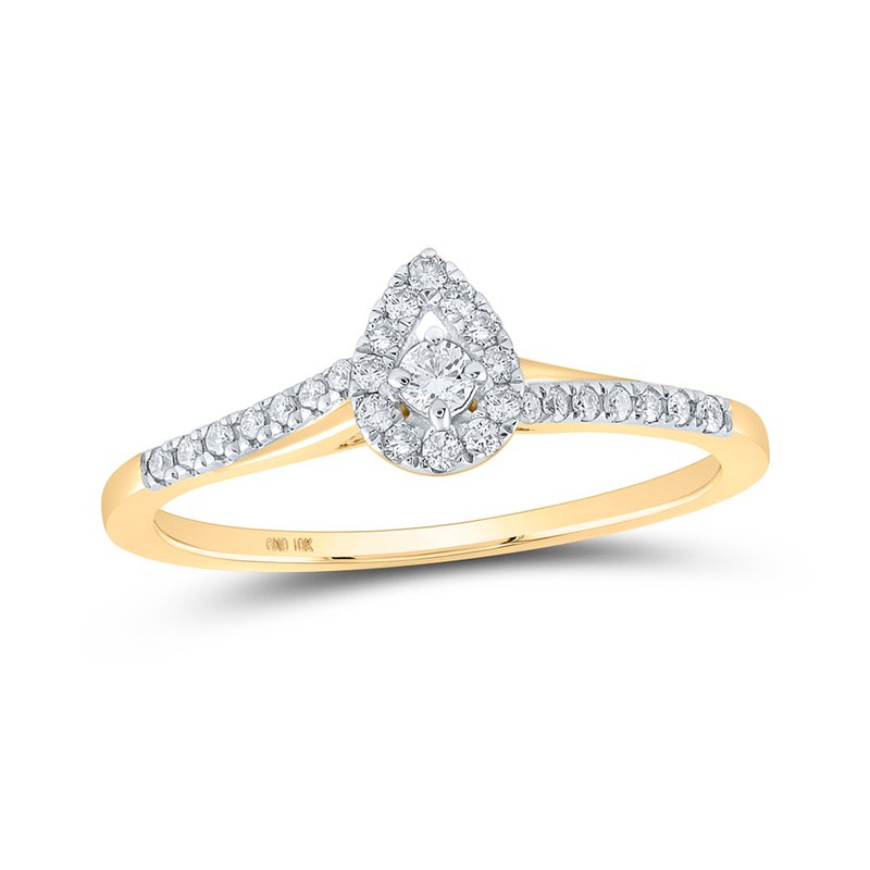 10kt Gold Womens Round Diamond Teardrop Halo Promise Ring 1/ Cttw