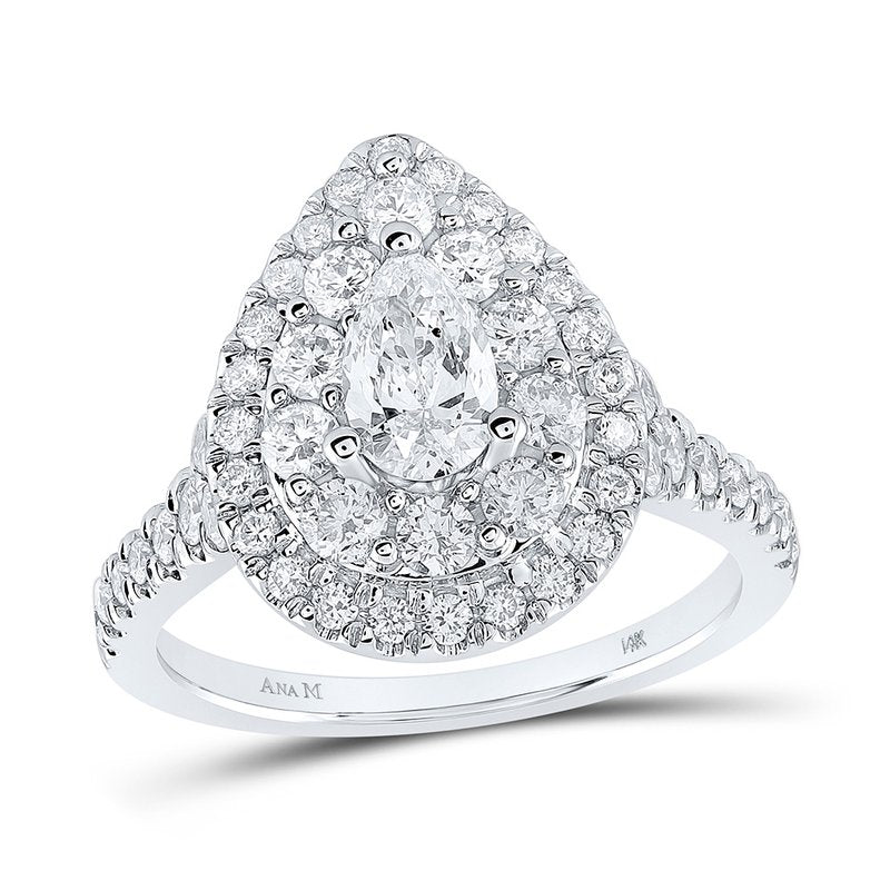 14kt White Gold Pear Diamond Halo Bridal Wedding Engagement Ring 1-3/4 Cttw