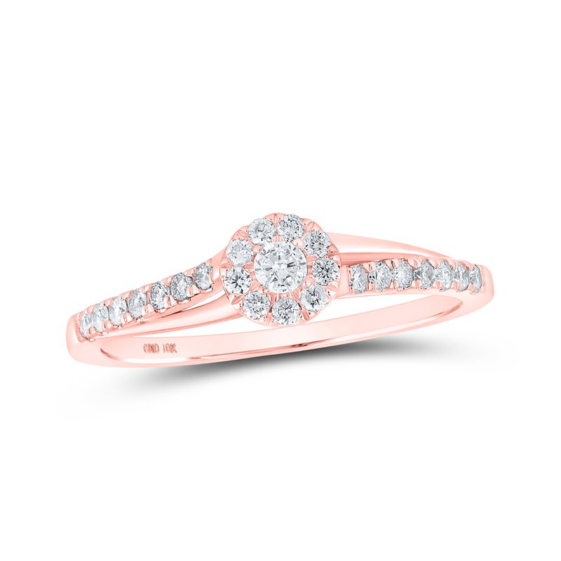 10kt Rose Gold Womens Round Diamond Halo Promise Ring 1/4 Cttw
