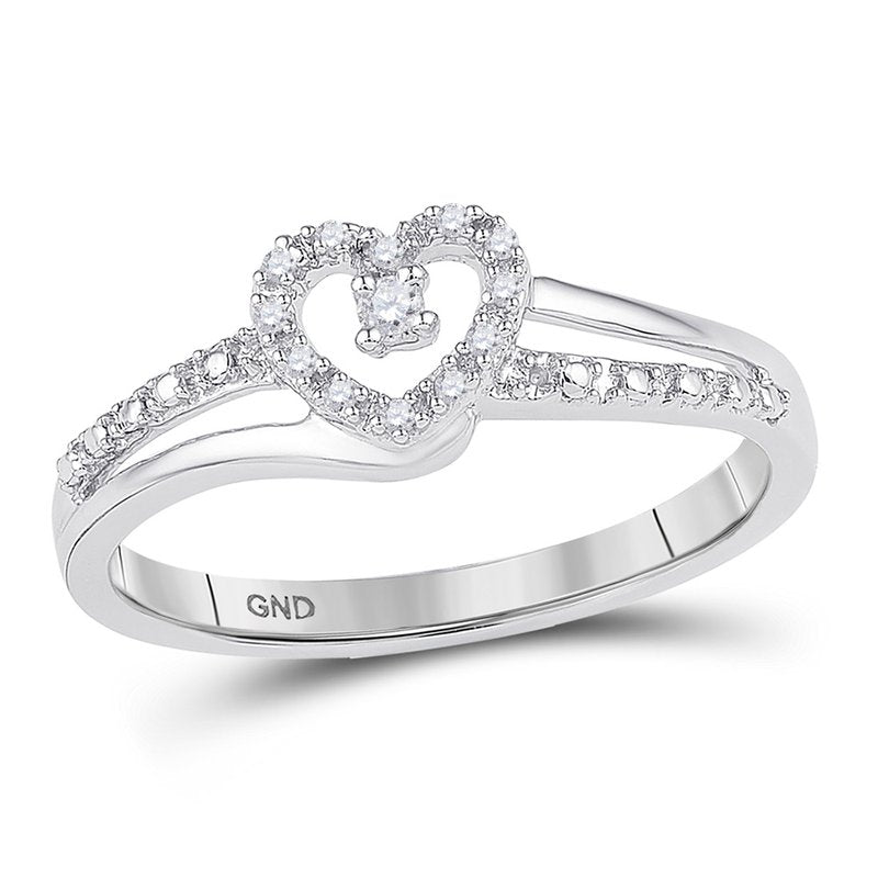 10kt White Gold Womens Round Diamond Heart Promise Ring 1/20 Cttw