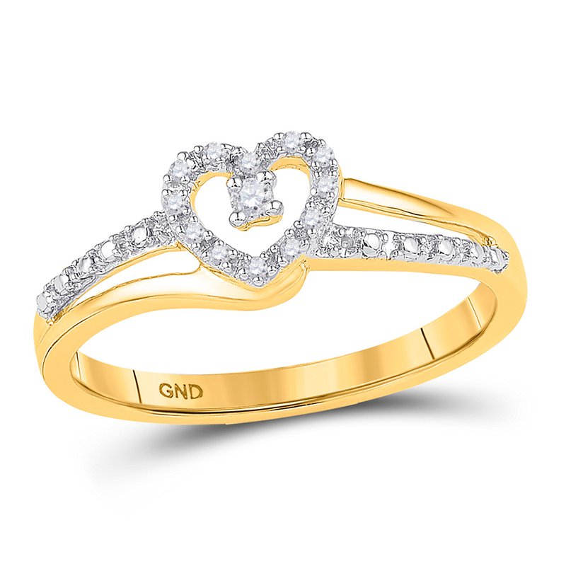 10kt Yellow Gold Womens Round Diamond Heart Promise Ring 1/20 Cttw