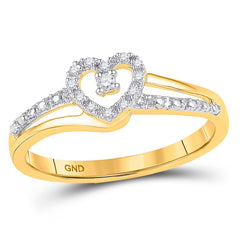 10kt Yellow Gold Womens Round Diamond Heart Promise Ring 1/20 Cttw