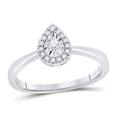 10kt White Gold Womens Round Diamond Teardrop Halo Promise Ring 1/6 Cttw