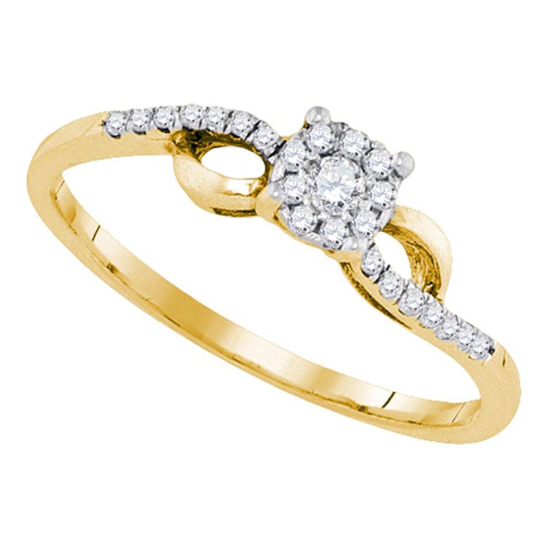 10kt Yellow Gold Womens Round Diamond Cluster Promise Ring 1/10 Cttw