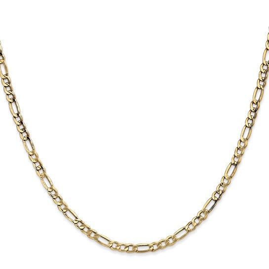 14k Gold, White Gold 3.5mm Semi-Solid Figaro with Lobster Clasp Chain