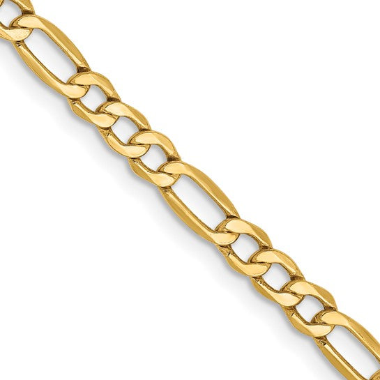 14k Gold, White Gold 3.5mm Semi-Solid Figaro with Lobster Clasp Chain
