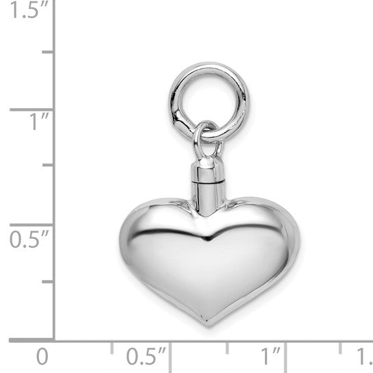 Sterling Silver Rhodium-plated Polished Puffy Heart Ash Holder Pendant