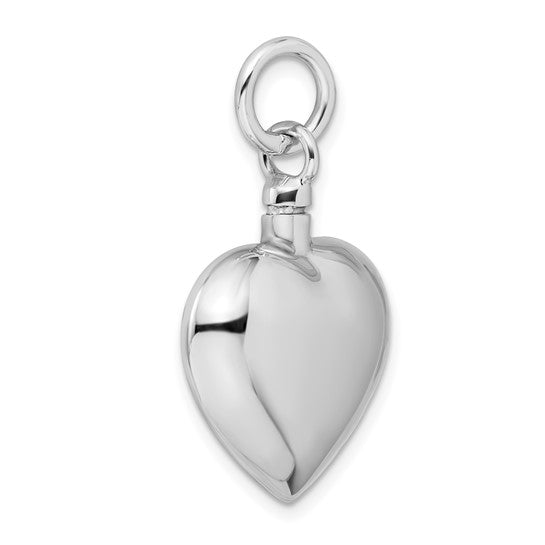 Sterling Silver Rhodium-plated Polished Heart Ash Holder Pendant