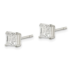 Sterling Silver Polished 5mm Round And Princess CZ Stud Earrings
