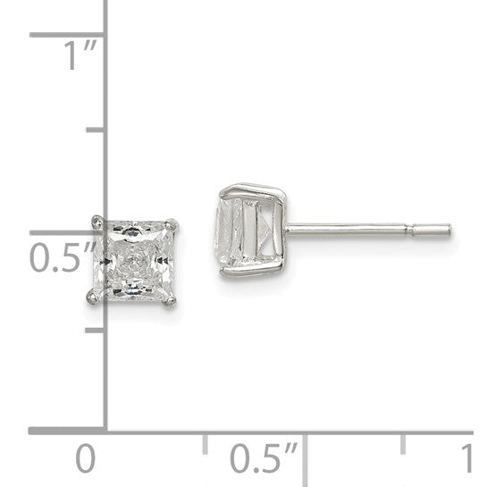 Sterling Silver Polished 5mm Round And Princess CZ Stud Earrings
