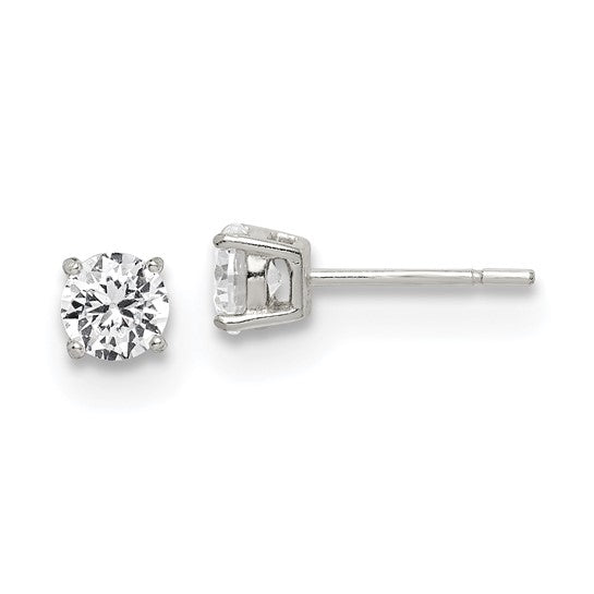 Sterling Silver Polished 5mm Round And Princess CZ Stud Earrings