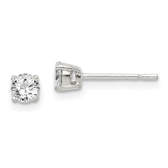 Sterling Silver Polished 4mm Round CZ Stud Earrings