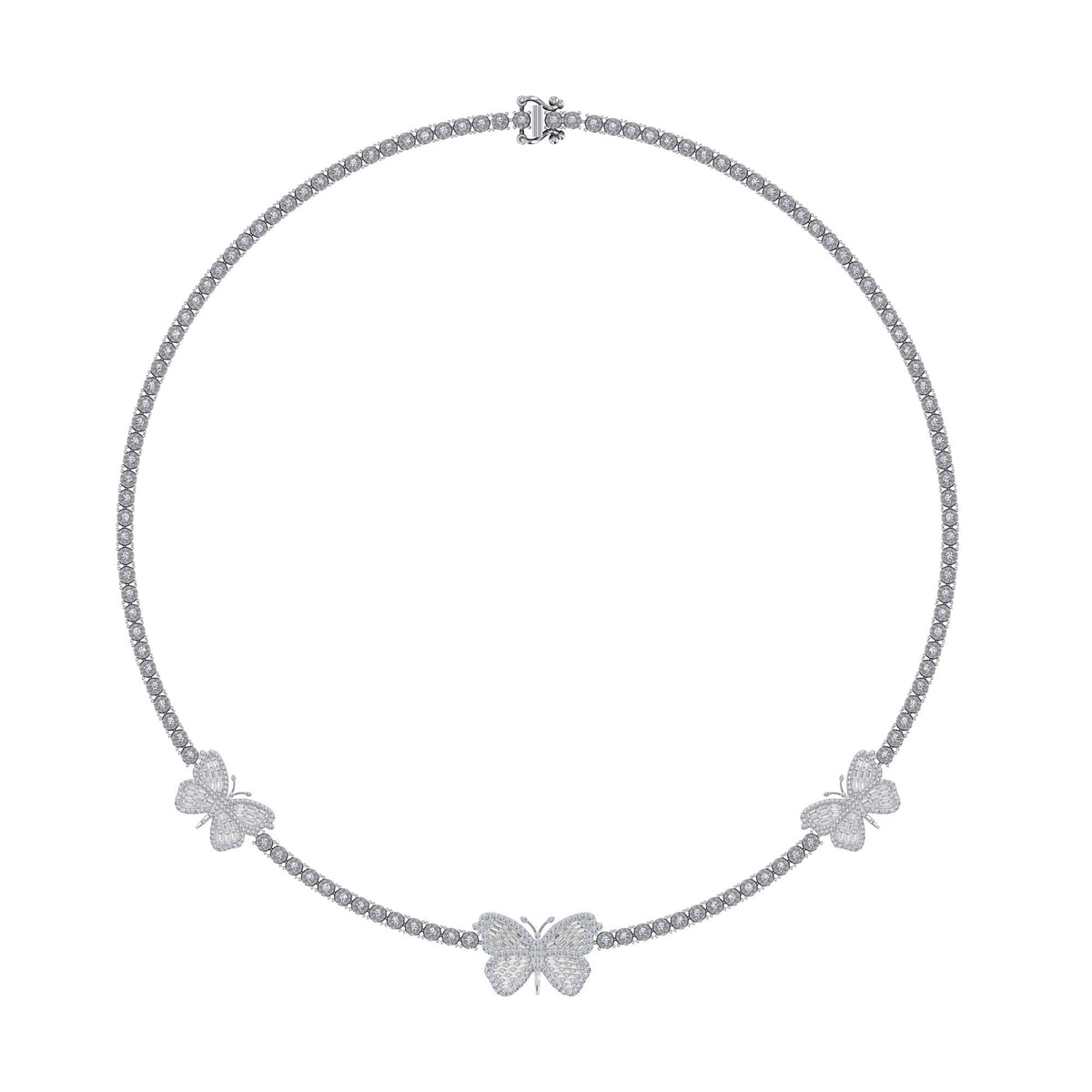 10K White Gold Round Baguette Diamond Butterfly Designer 18 Inch Necklace 1-7/8 Cttw