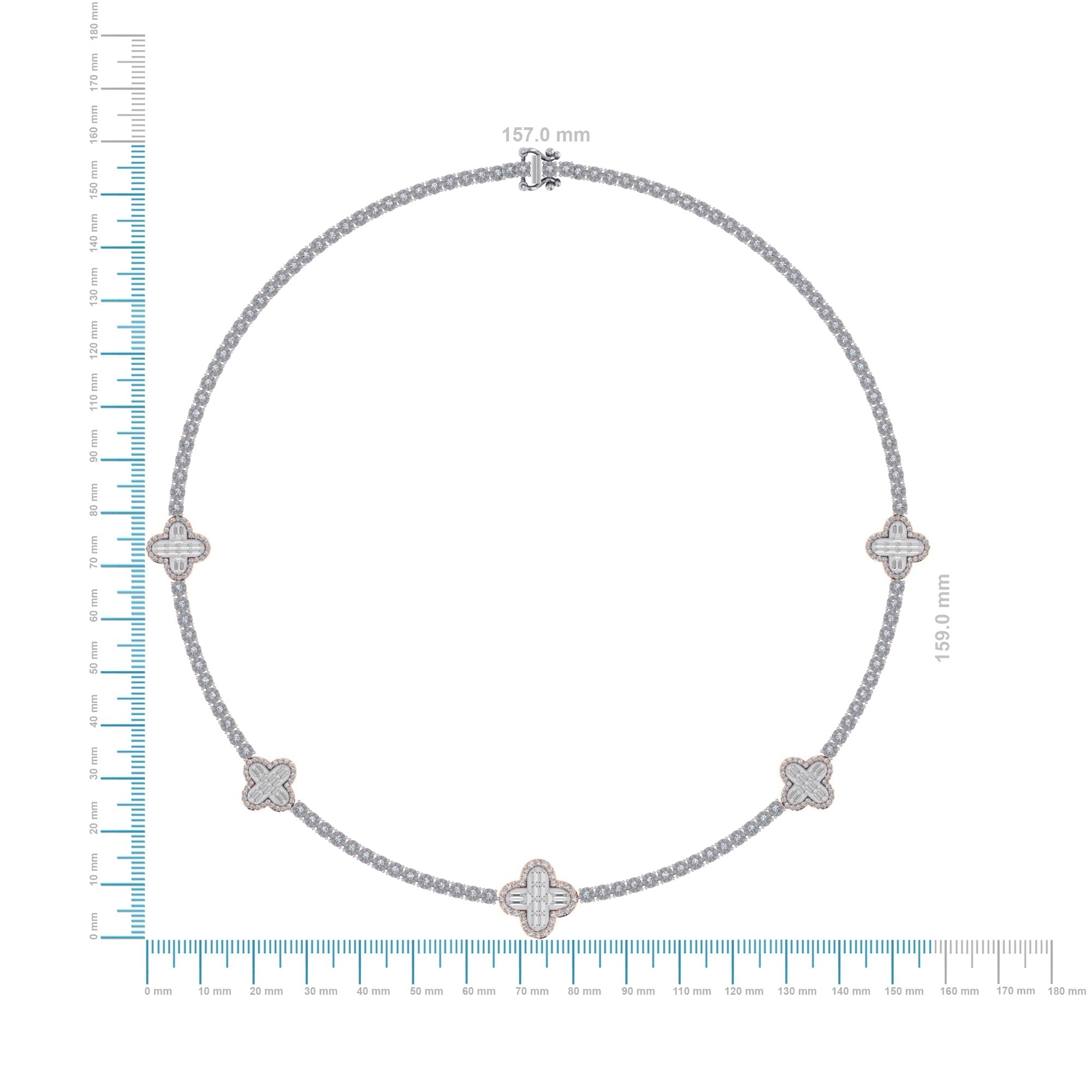 10K Rose White Two Tone Round Baguette Diamond Designer 18 Inch Necklace 2-1/5 Cttw