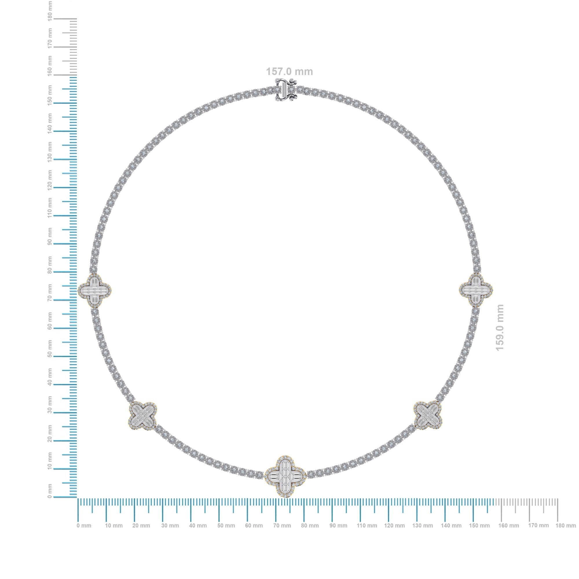 10K Yellow White Two Tone Round Baguette Diamond Designer 18 Inch Necklace 2-1/5 Cttw