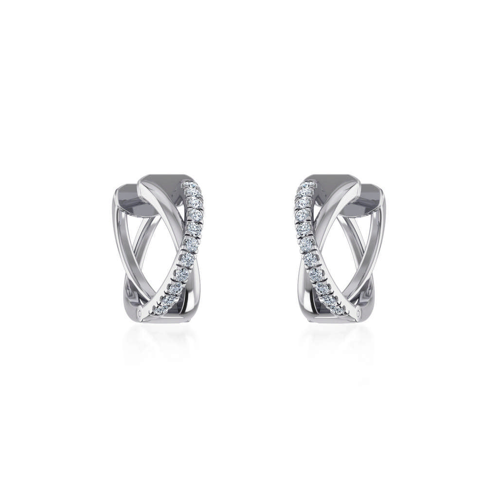 10K White Gold Womens Round Diamond Small Huggies Earrings 1/2 Cttw