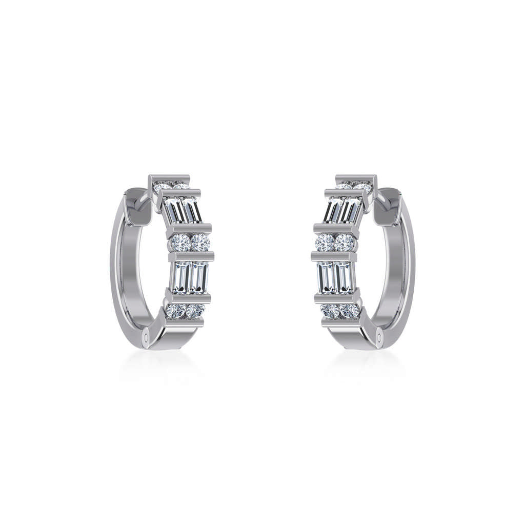 10K White Gold Womens Round Baguette Diamond Small Huggies Earrings 5/8 Cttw