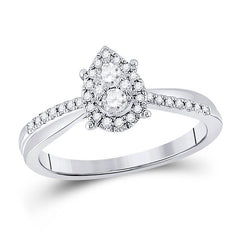 10kt White Gold Womens Round Diamond Cluster Pear Promise Ring 1/4 Cttw