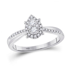 10kt White Gold Womens Round Diamond Cluster Pear Promise Ring 1/4 Cttw