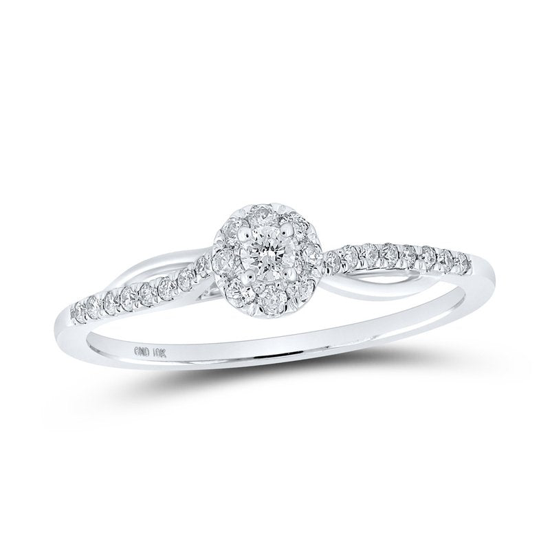 10kt White Gold Womens Round Diamond Halo Promise Ring 1/5 Cttw