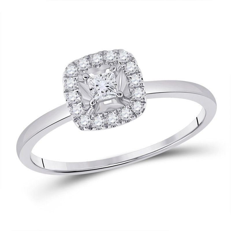 14kt White Gold Womens Princess Diamond Halo Promise Ring 1/5 Cttw