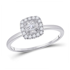 14kt White Gold Womens Princess Diamond Halo Promise Ring 1/5 Cttw
