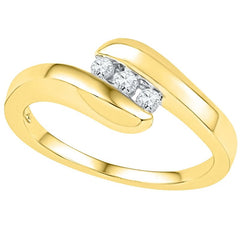 10kt Yellow Gold Womens Round Diamond 3-stone Promise Ring 1/8 Cttw