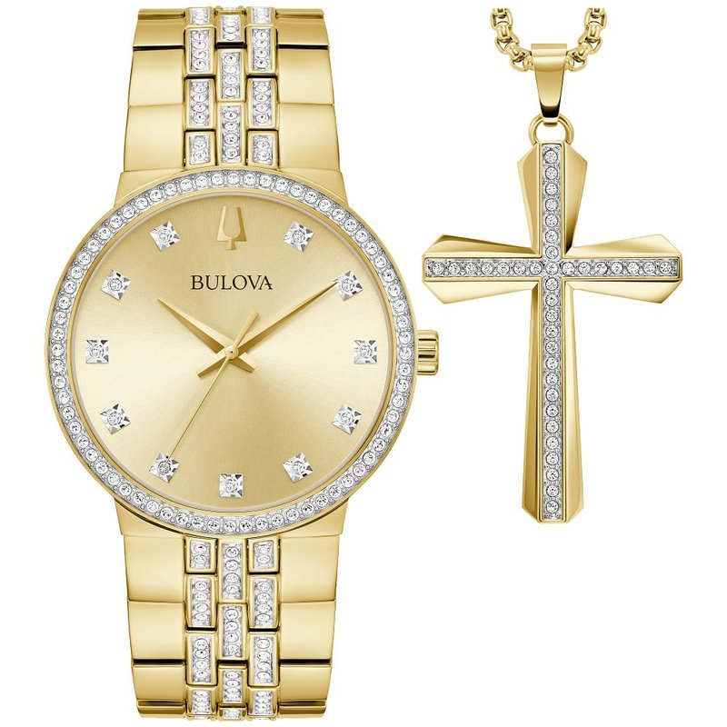 Bulova Box Set BUL Crystal Mens Stainless Steel