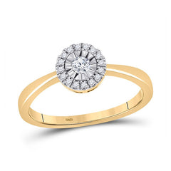 10kt Yellow Gold Womens Round Diamond Halo Solitaire Promise Ring 1/6 Cttw