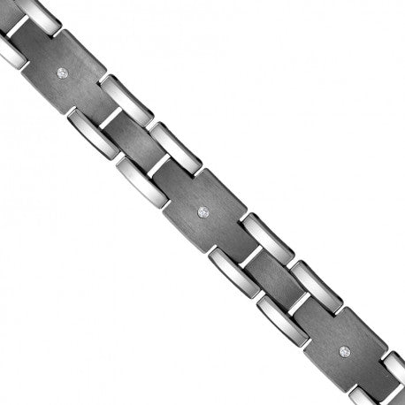 Tungsten Mens Polished And Brushed CZ Cubic Zirconia Fashion Bracelet 16 mm Size 8.5 Inches